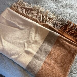 Samband Of Iceland Pure New Wool Blanket Approx 56"x 68" Rust, Cream, Greige